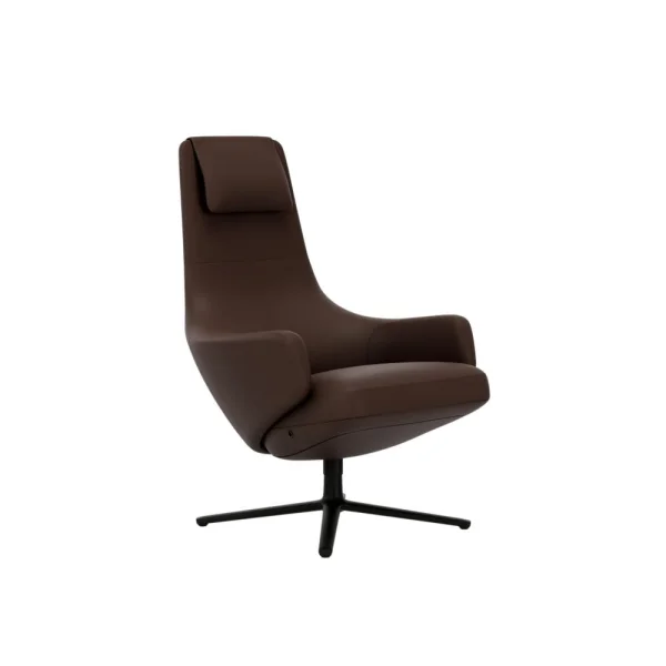 Vitra Repos Fauteuil - basic dark gepoedercoat - Leren contraststeek 69 kastanje - Zithoogte 45 cm