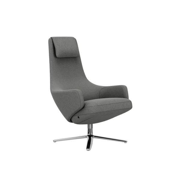 Vitra Repos Fauteuil - gepolijst aluminium - Cosy2 kruissteek 01 kiezelgrijs - Zithoogte 45 cm