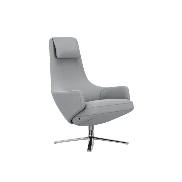 Vitra Repos Fauteuil - gepolijst aluminium - Cosy2 kruissteek 12 lichtblauw - Zithoogte 45 cm