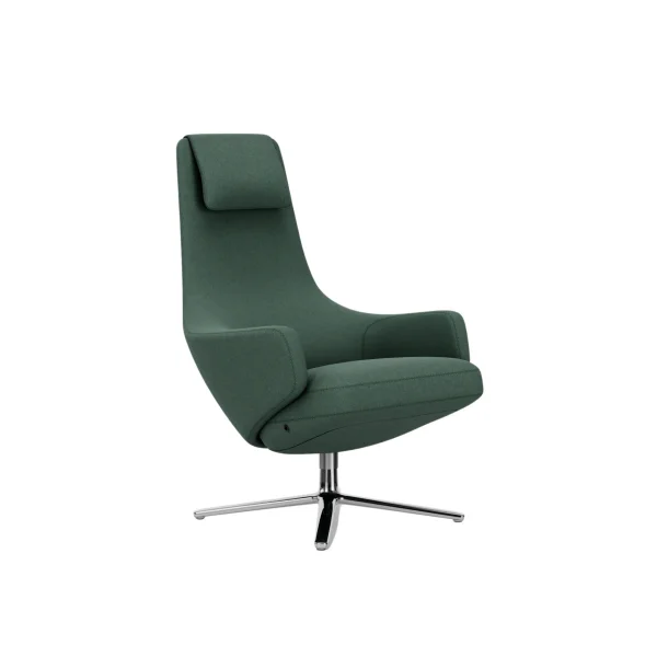 Vitra Repos Fauteuil - gepolijst aluminium - Cosy2 kruissteek 17 riet groen - Zithoogte 45 cm