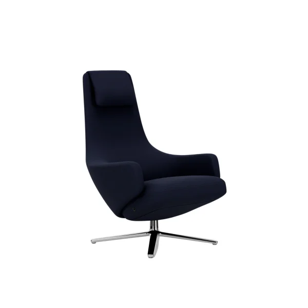 Vitra Repos Fauteuil - gepolijst aluminium - Cosy2 kruissteek 21 donkerblauw - Zithoogte 40 cm