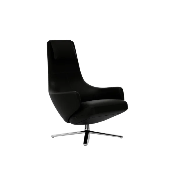 Vitra Repos Fauteuil - gepolijst aluminium - Lederen contrastnaad 66 nero - Zithoogte 40 cm