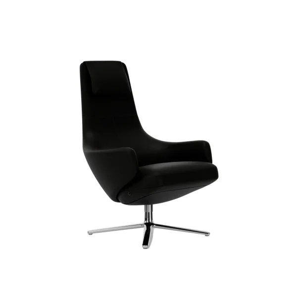 Vitra Repos Fauteuil - gepolijst aluminium - Lederen contrastnaad 66 nero - Zithoogte 45 cm