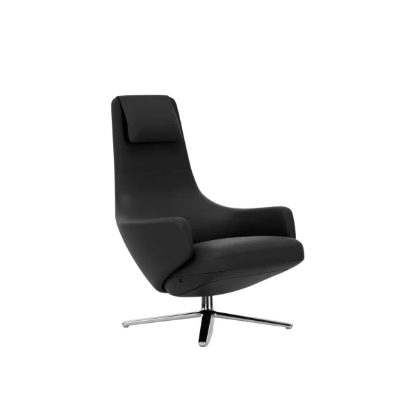 Vitra Repos Fauteuil - gepolijst aluminium - Lederen contrastnaden 67 asfalt - Zithoogte 40 cm