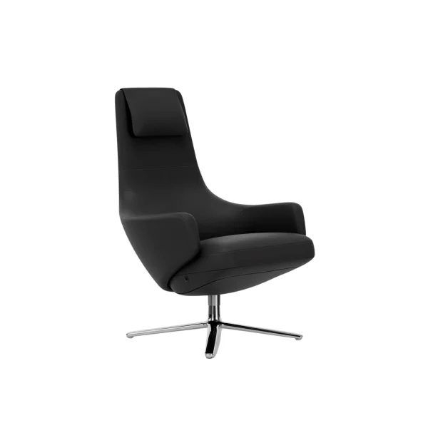 Vitra Repos Fauteuil - gepolijst aluminium - Lederen contrastnaden 67 asfalt - Zithoogte 45 cm