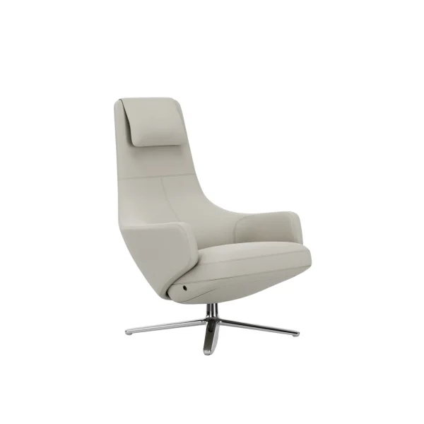 Vitra Repos Fauteuil - gepolijst aluminium - Lederen contrastnaden 72 sneeuw - Zithoogte 40 cm