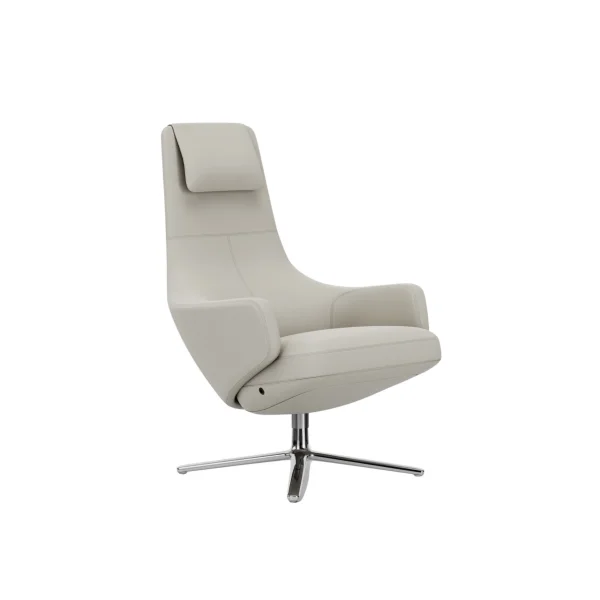 Vitra Repos Fauteuil - gepolijst aluminium - Lederen contrastnaden 72 sneeuw - Zithoogte 45 cm