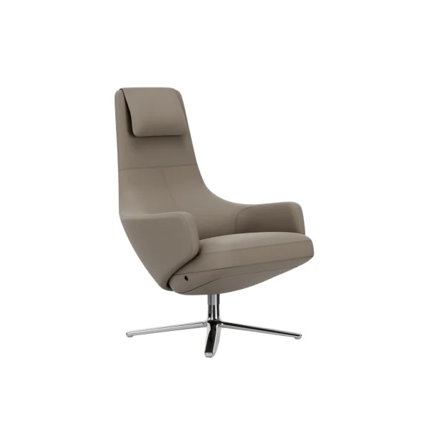 Vitra Repos Fauteuil - gepolijst aluminium - Leren coKontrastnaht 71 sandntrastnaden 71 zand - Zithoogte 45 cm