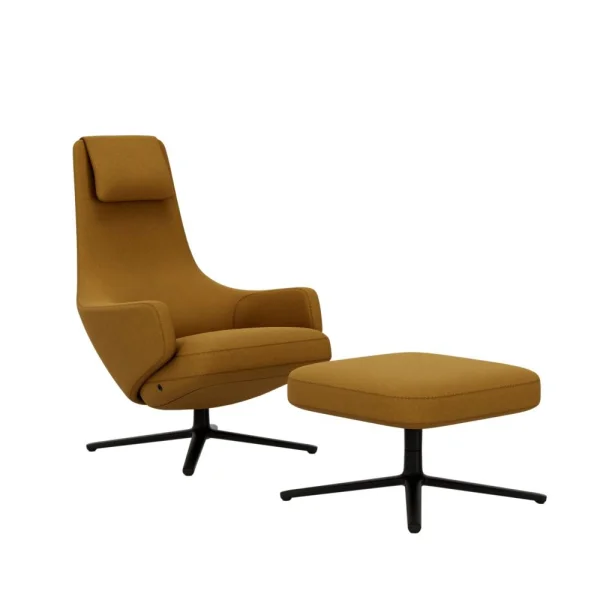 Vitra Repos Fauteuil & Ottoman - basic dark gepoedercoat - Cosy 2 - koolzaadgeel - Zithoogte 40 cm