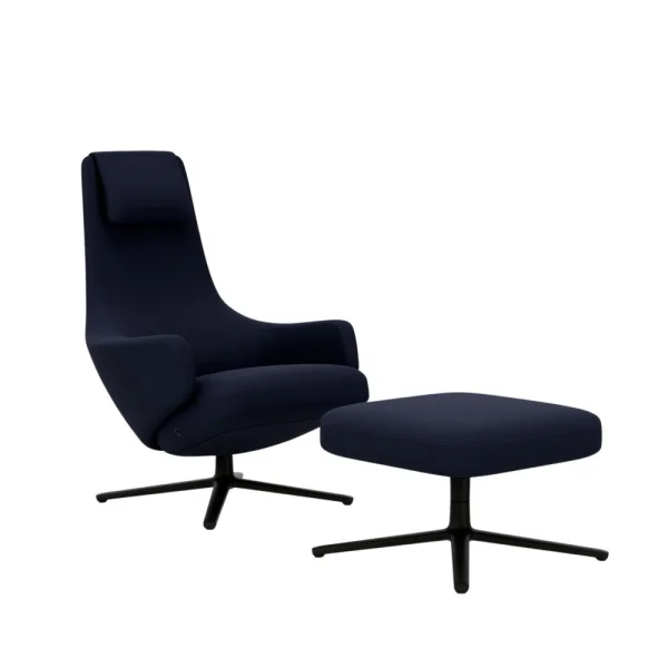 Vitra Repos Fauteuil & Ottoman - basic dark gepoedercoat - Cosy2 donkerblauw - Zithoogte 40 cm