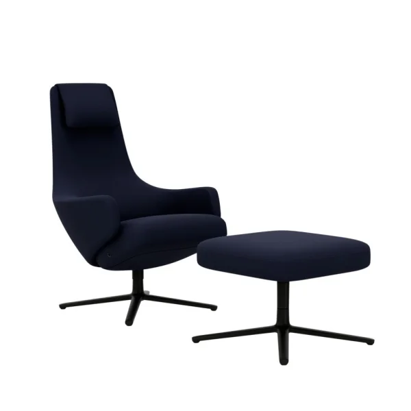 Vitra Repos Fauteuil & Ottoman - basic dark gepoedercoat - Cosy2 donkerblauw - Zithoogte 45 cm