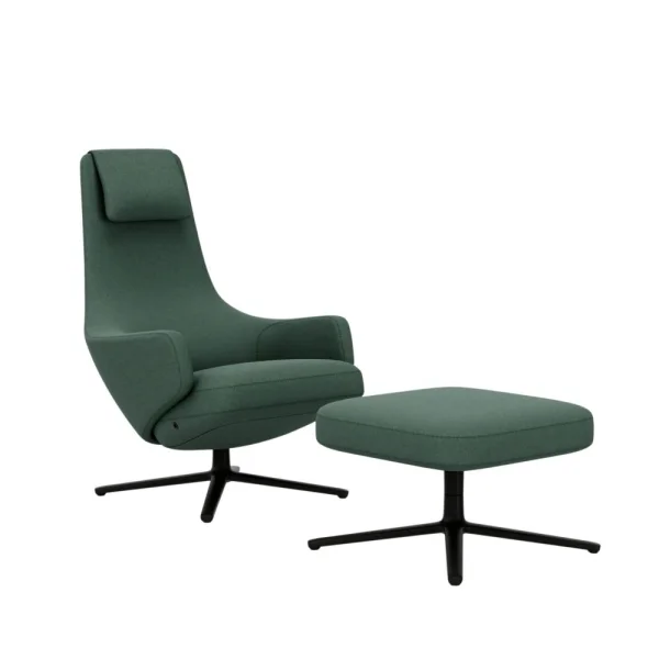 Vitra Repos Fauteuil & Ottoman - basic dark gepoedercoat - Cosy2 rietgroen - Zithoogte 40 cm