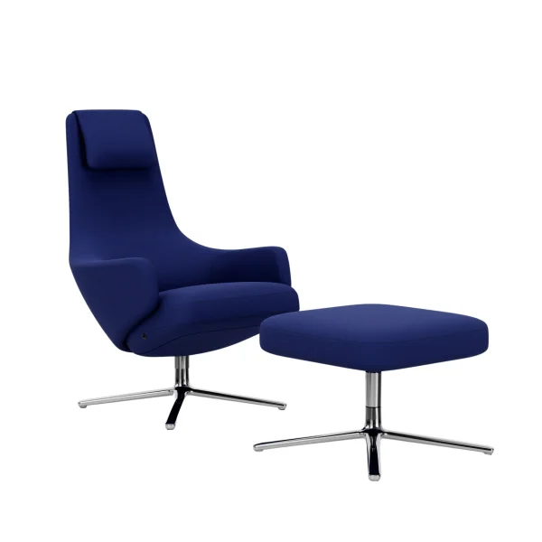 Vitra Repos Fauteuil & Ottoman - gepolijst aluminium - Cosy 2 electrisch blauw - Zithoogte 45 cm