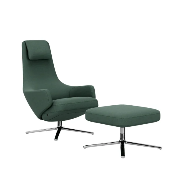 Vitra Repos Fauteuil & Ottoman - gepolijst aluminium - Cosy2 rietgroen - Zithoogte 40 cm