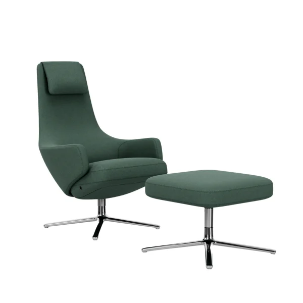 Vitra Repos Fauteuil & Ottoman - gepolijst aluminium - Cosy2 rietgroen - Zithoogte 45 cm