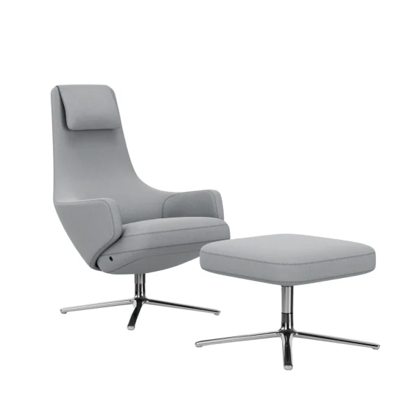 Vitra Repos Fauteuil & Ottoman - gepolijst aluminium - Cosy2 zachtblauw - Zithoogte 45 cm