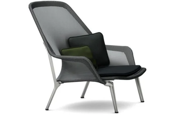 Vitra Slow Chair fauteuil - zwart - verchroomd