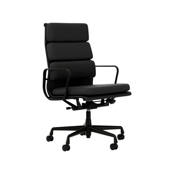 Vitra Soft Pad Chair EA 219 - diepzwart - Leder Premium F/Plano - asfalt/donkergrijs - Wieltjes voor harde bodems