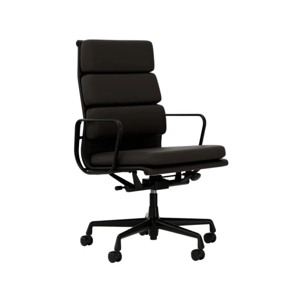 Vitra Soft Pad Chair EA 219 - diepzwart - Leder Premium F/Plano - chocolade/bruin - Wieltjes voor harde bodems