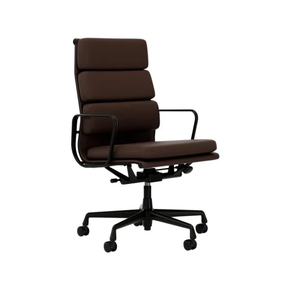 Vitra Soft Pad Chair EA 219 - diepzwart - Leder Premium F/Plano - kastanje/bruin - Wieltjes voor harde bodems