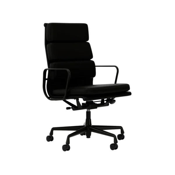 Vitra Soft Pad Chair EA 219 - diepzwart - Leder Premium F/Plano - nero/nero - Wieltjes voor harde bodems