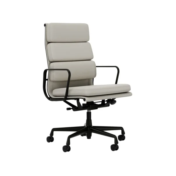 Vitra Soft Pad Chair EA 219 - diepzwart - Leder Premium F/Plano - snow/wit - Wieltjes voor harde bodems