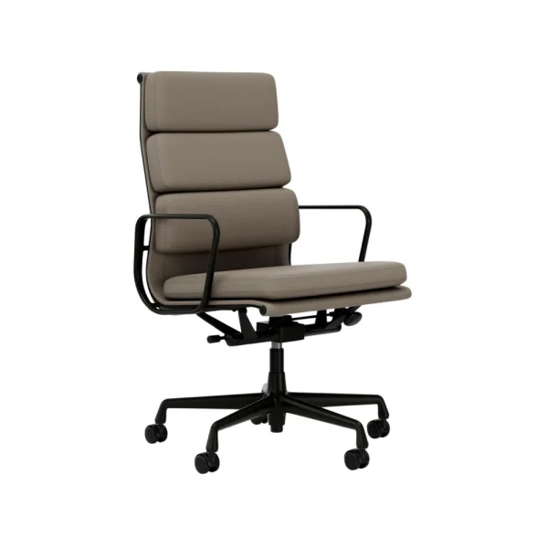 Vitra Soft Pad Chair EA 219 - diepzwart - Leder Premium F/Plano - zand/coffee - Wieltjes voor harde bodems