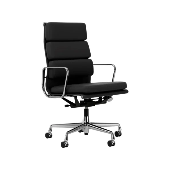 Vitra Soft Pad Chair EA 219 - gepolijst - Leder Premium F/Plano - asfalt/donkergrijs - Wieltjes voor harde bodems