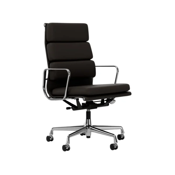 Vitra Soft Pad Chair EA 219 - gepolijst - Leder Premium F/Plano - chocolade/bruin - Wieltjes voor harde bodems