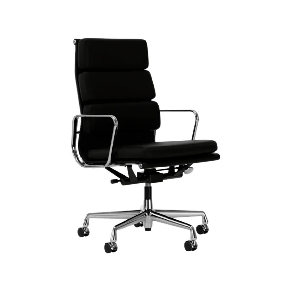 Vitra Soft Pad Chair EA 219 - gepolijst - Leder Premium F/Plano - nero/nero - Wieltjes voor harde bodems