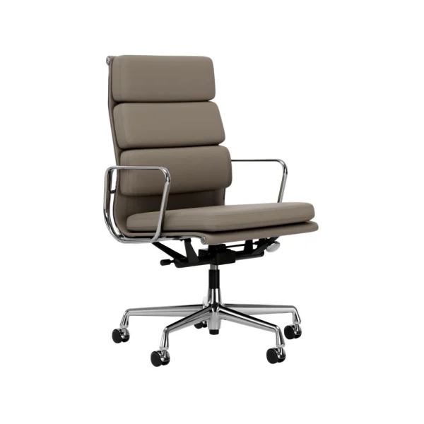 Vitra Soft Pad Chair EA 219 - gepolijst - Leder Premium F/Plano - zand/coffee - Wieltjes voor harde bodems