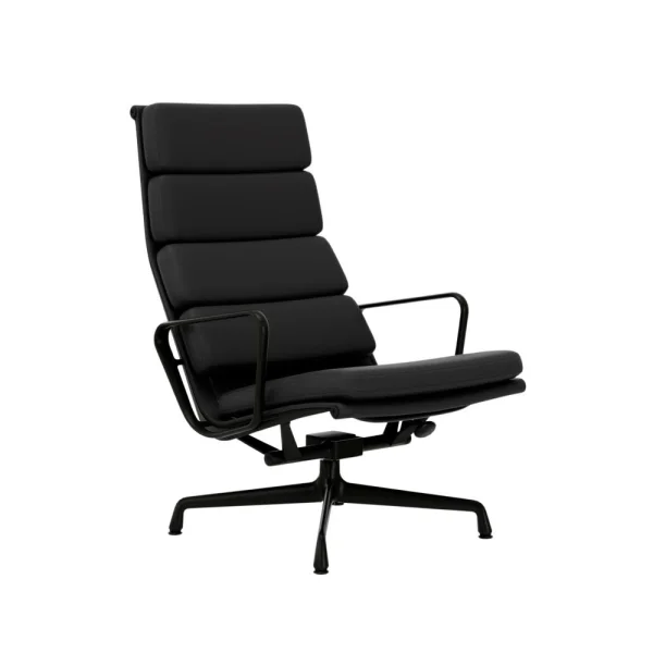 Vitra Soft Pad Chair EA 222 - diepzwart - Leder Premium F/Plano - asfalt/donkergrijs - Glijders voor harde vloer