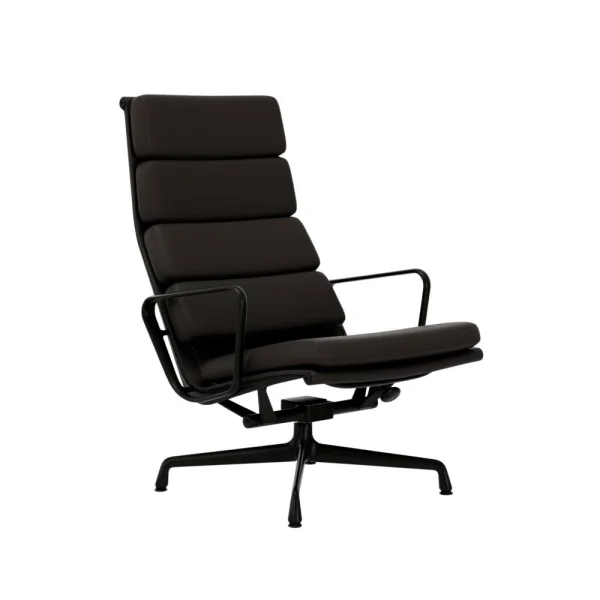 Vitra Soft Pad Chair EA 222 - diepzwart - Leder Premium F/Plano - chocolade/bruin - Glijders voor harde vloer