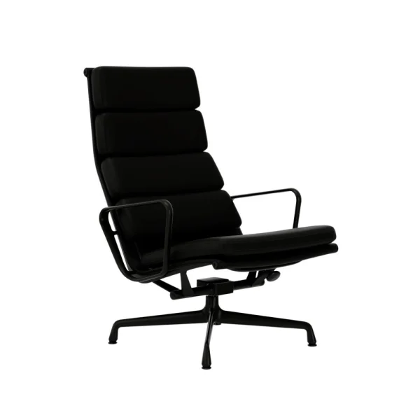 Vitra Soft Pad Chair EA 222 - diepzwart - Leder Premium F/Plano - nero/nero - Glijders voor harde vloer