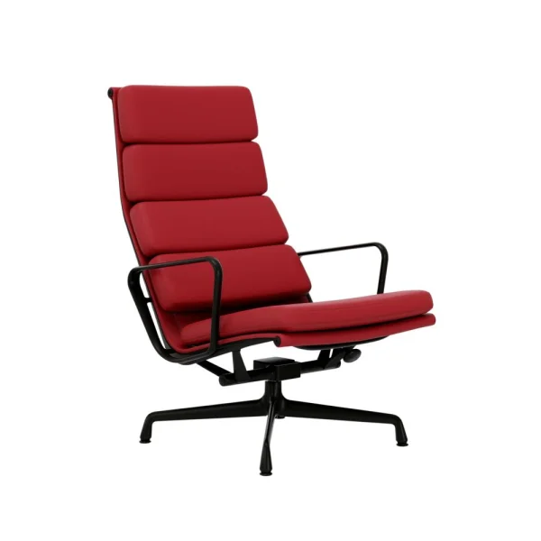 Vitra Soft Pad Chair EA 222 - diepzwart - Leder Premium F/Plano - red stone/rood-cognac - Glijders voor harde vloer