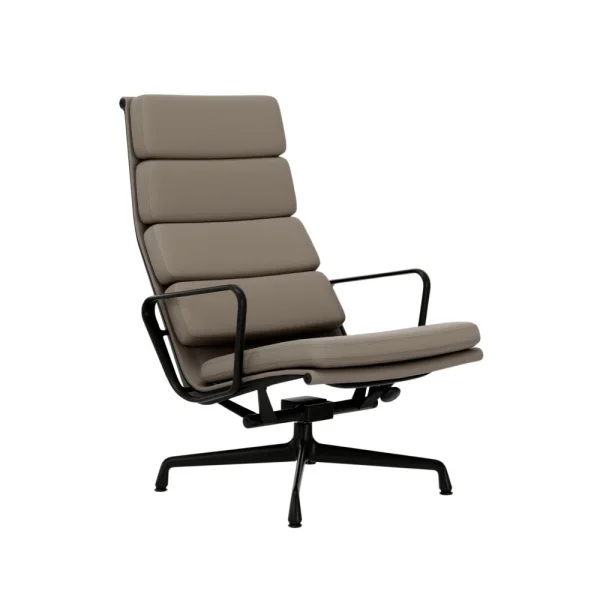 Vitra Soft Pad Chair EA 222 - diepzwart - Leder Premium F/Plano - zand/coffee - Glijders voor harde vloer