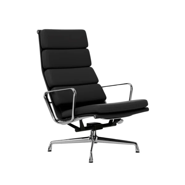 Vitra Soft Pad Chair EA 222 - gepolijst - Leder Premium F/Plano - asfalt/donkergrijs - Glijders voor harde vloer