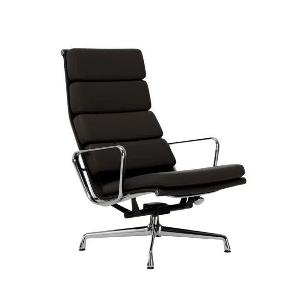 Vitra Soft Pad Chair EA 222 - gepolijst - Leder Premium F/Plano - chocolade/bruin - Glijders voor harde vloer