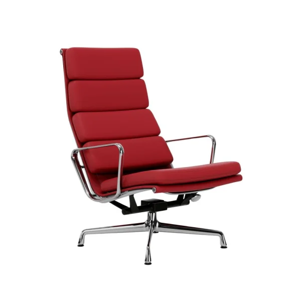 Vitra Soft Pad Chair EA 222 - gepolijst - Leder Premium F/Plano - red stone/rood-cognac - Glijders voor harde vloer