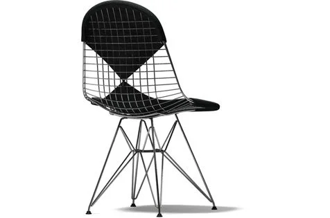 Vitra Wire Chair DKR-2 - verchroomd - Hopsak - donkergrijs - Glijders voor harde vloer