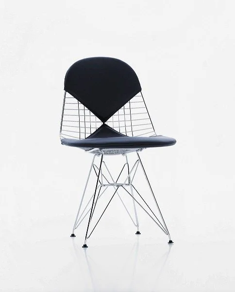 Vitra Wire Chair DKR-2 - verchroomd - Leder nero - Glijders voor harde vloer