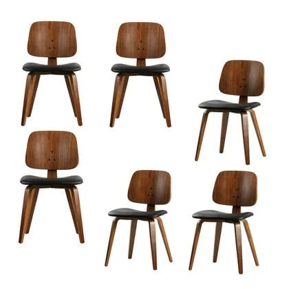 vtwonen Classic Eetkamerstoelen - Hout - Zwart|Walnoot - Set van 6