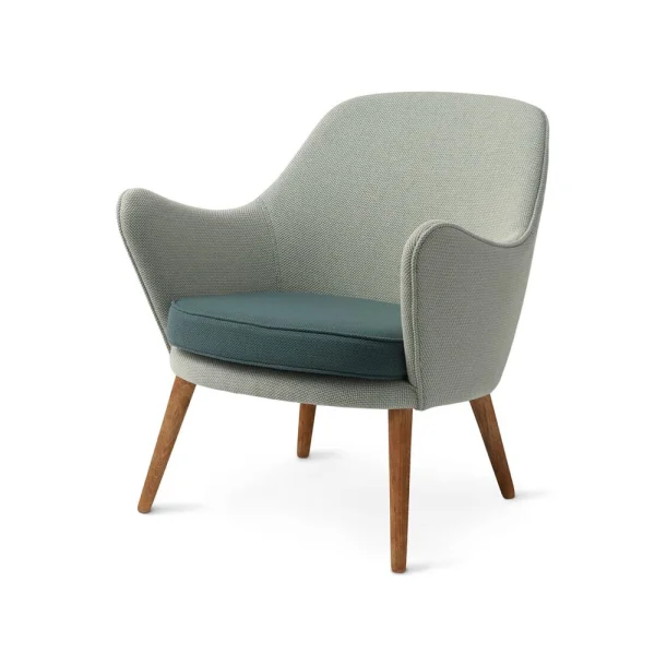 Warm Nordic Dwell loungestoel stof merit021/merit017 light cyan/dark cyan, poten van gerookt eikenhout