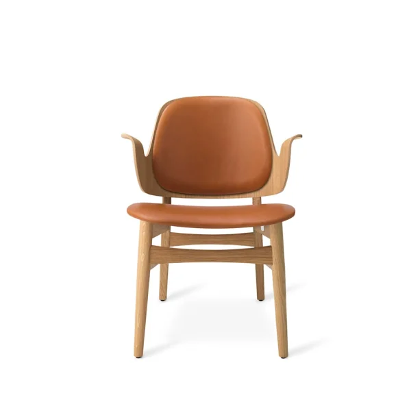 Warm Nordic Gesture loungestoel leer silk 250 cognac, witgeolied eikenhouten onderstel