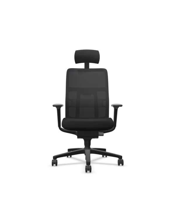 Wilkhahn AT Mesh draaistoel met hoofdsteun - met zitdiepteverlenging - Wielen voor harde bodem - zwart