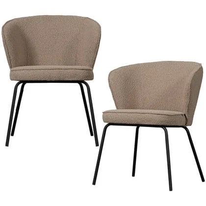 WOOOD Admit Eetkamerstoelen - Bouclé - Beige - Set van 2