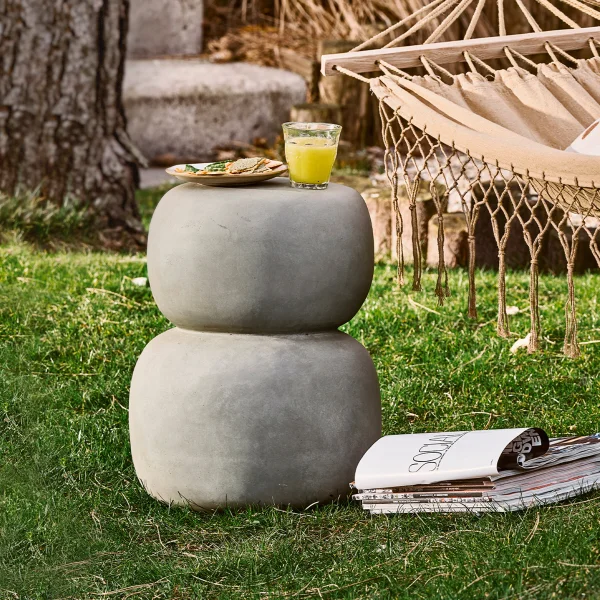 WOOOD Bijzettafel Oda Betonlook, 41 x 35cm - Grijs - Rond - Exclusive