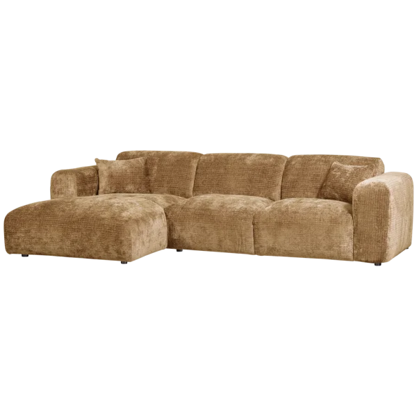 WOOOD-collectie Cloud Chaise Longue Links Geweven Chenille Honing Geel