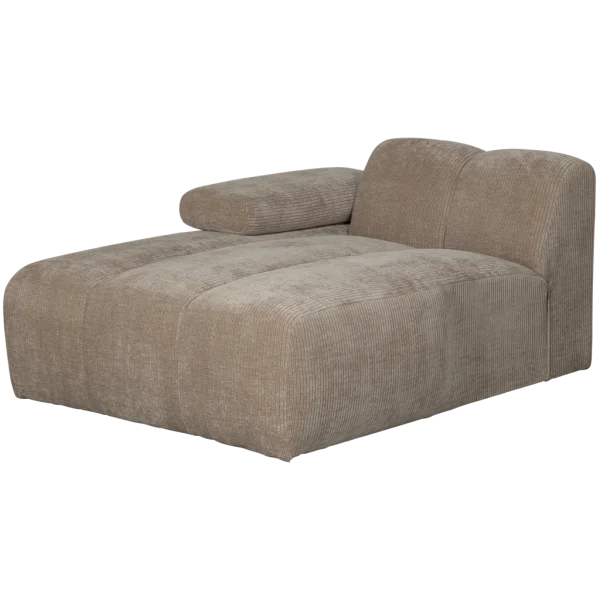 WOOOD-collectie Mojo Chaise Longue Element Links Geweven Ribstof Donker Zand