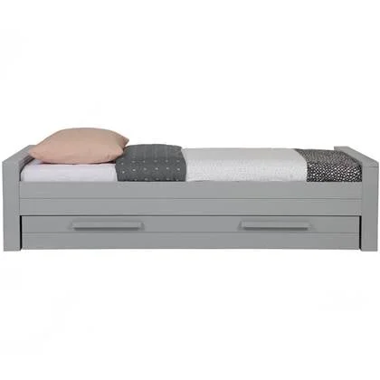 WOOOD Dennis Bed Incl. Lade|Lattenrol - Betongrijs - 53x219x95